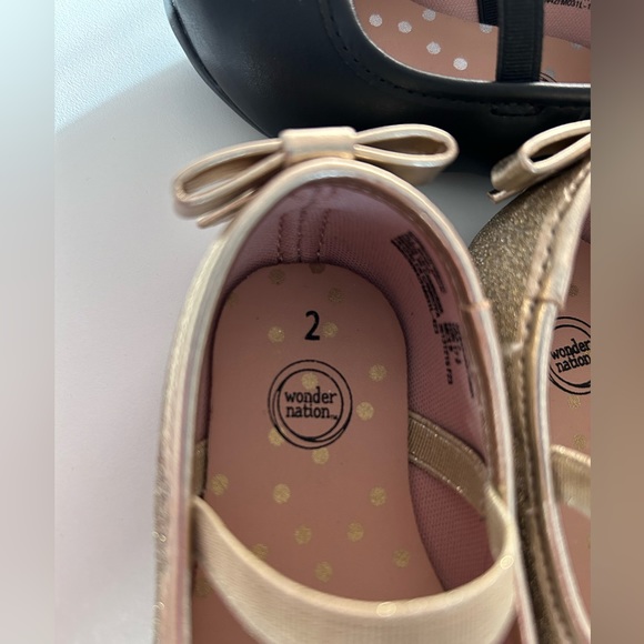 Infant/Toddler Size 2 Wonder Nation Dress Shoes Ballet Flat (2 pairs)Black &Gold - Picture 4 of 10